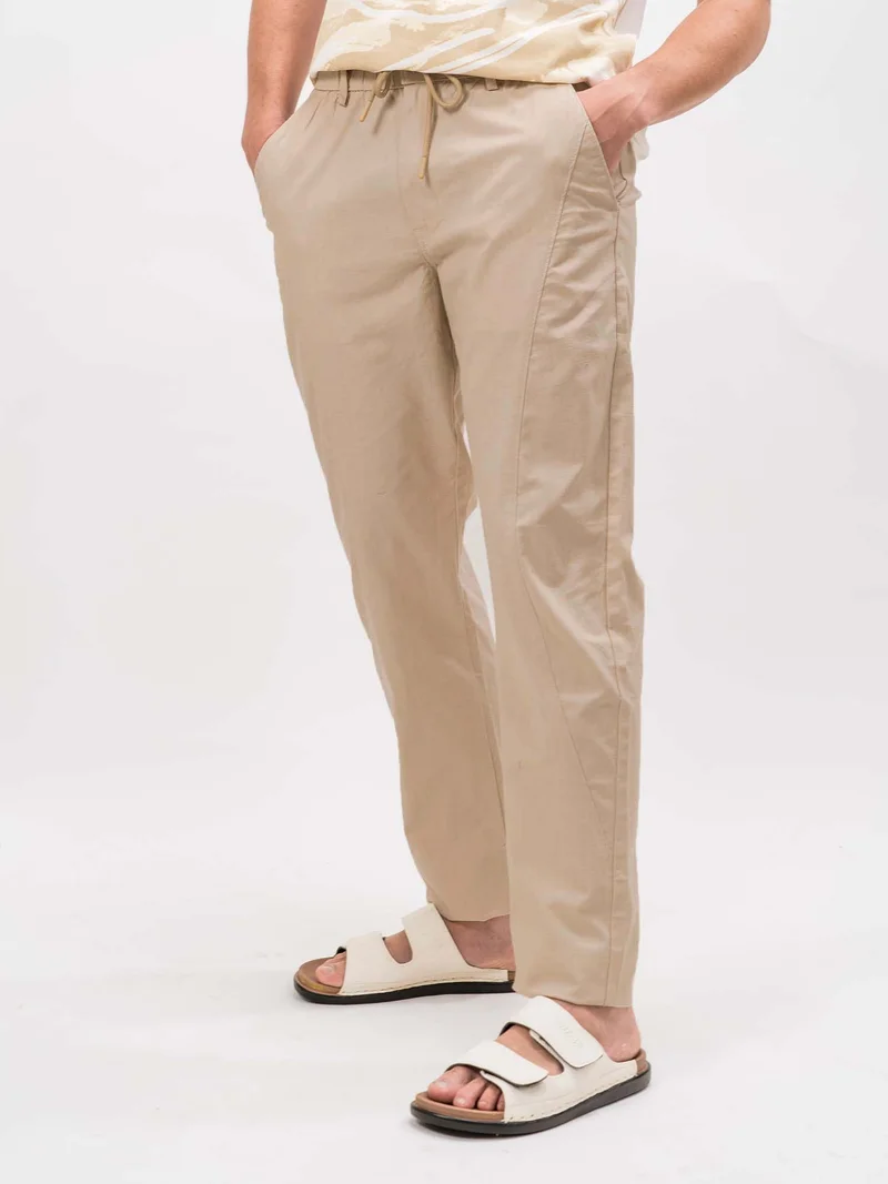 مانياك Maniac Mens Cut and Sew Solid Light Beige Cotton Trackpant